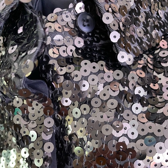 Anthropologie Good American Sequin Party Buttondown Shirt S carbon color nwt - Picture 10 of 11